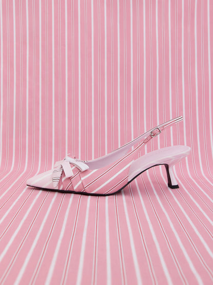 CHARLES & KEITH Deals / Striped Knot-Bow Pointed Slingback Pumps - Light Pink