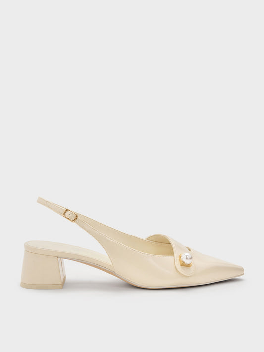 CHARLES & KEITH Trending / Marie Pearl Slingback Pumps - Cream