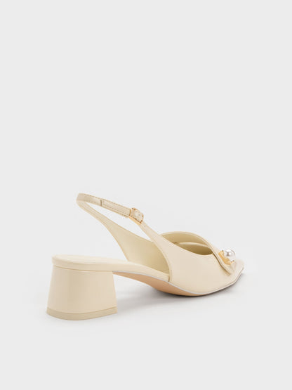 CHARLES & KEITH Trending / Marie Pearl Slingback Pumps - Cream