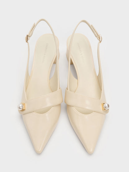 CHARLES & KEITH Trending / Marie Pearl Slingback Pumps - Cream