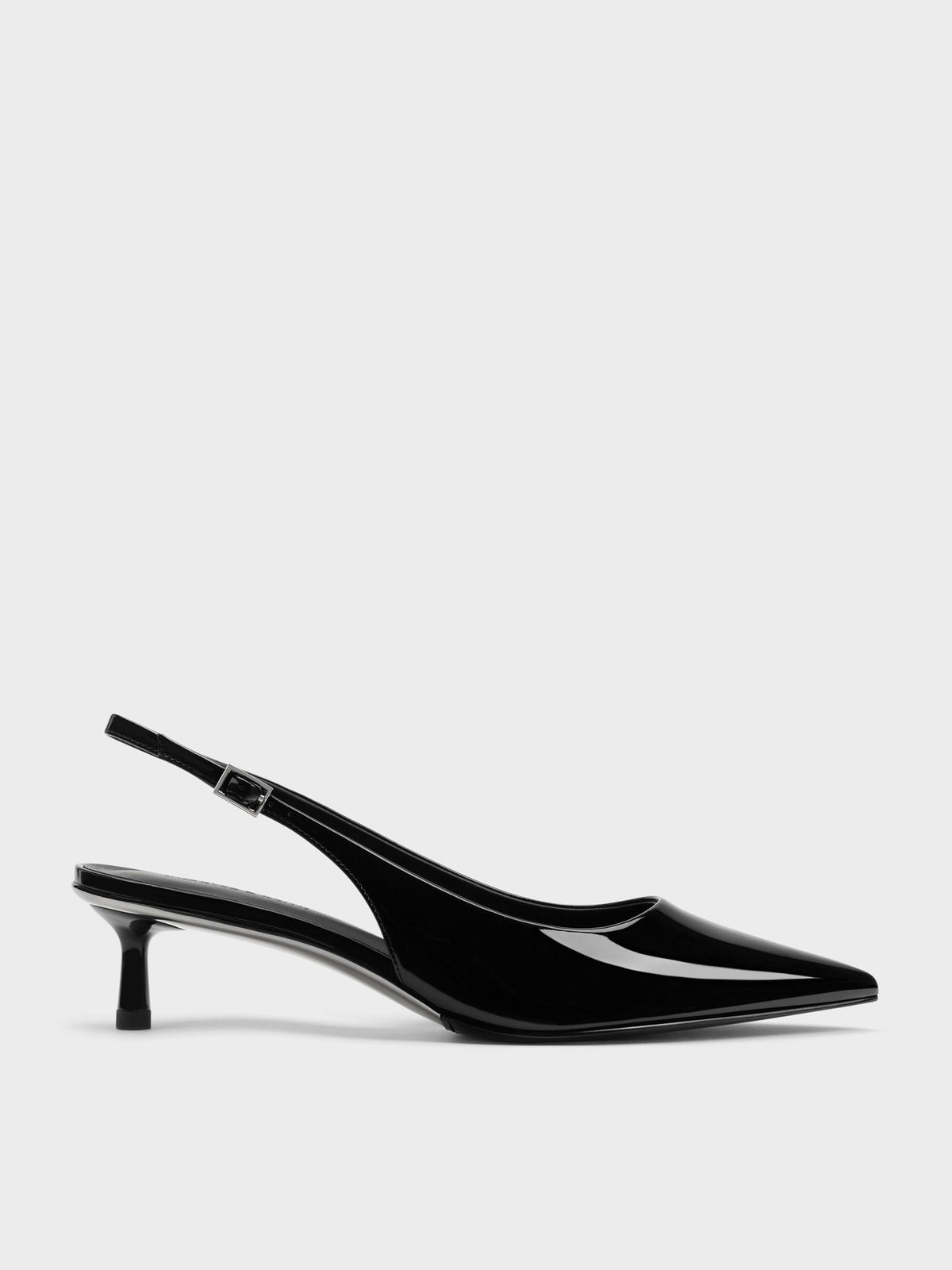 CHARLES & KEITH Popular / Curtis Patent Slingback Kitten Heels - Black Patent