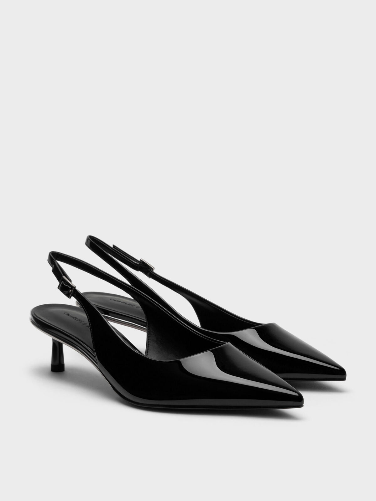 CHARLES & KEITH Popular / Curtis Patent Slingback Kitten Heels - Black Patent
