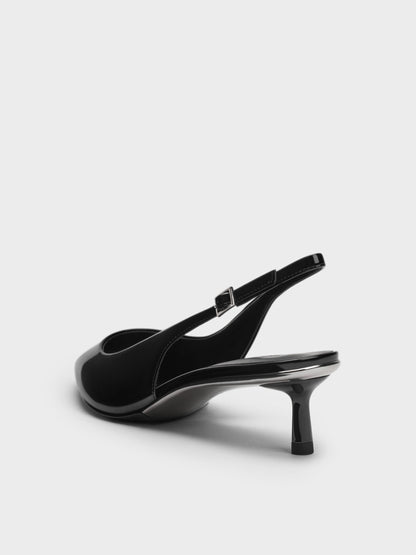 CHARLES & KEITH Popular / Curtis Patent Slingback Kitten Heels - Black Patent