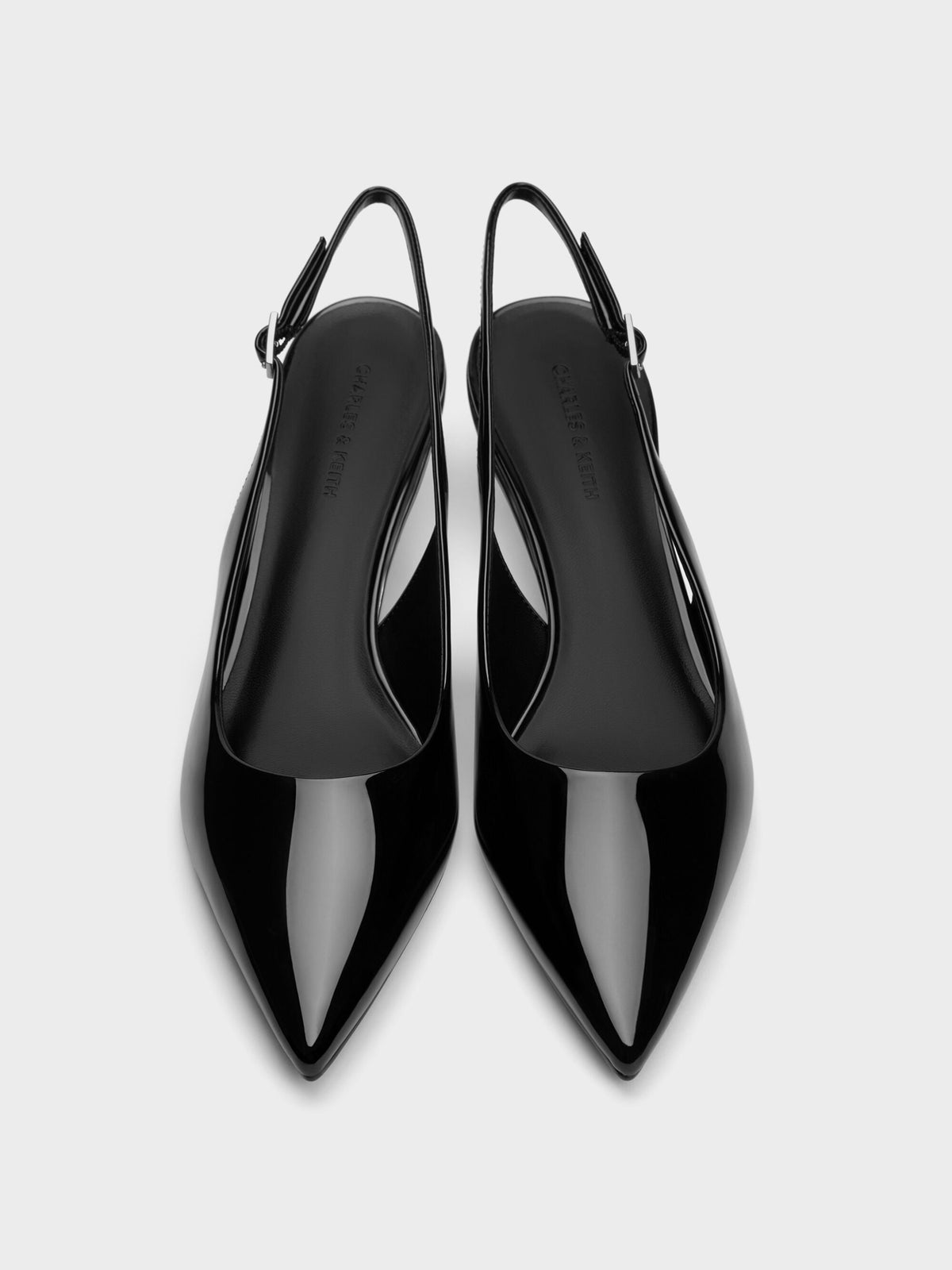 CHARLES & KEITH Popular / Curtis Patent Slingback Kitten Heels - Black Patent