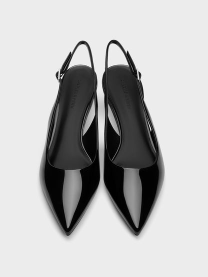 CHARLES & KEITH Popular / Curtis Patent Slingback Kitten Heels - Black Patent
