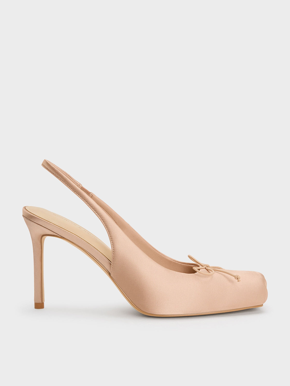 CHARLES & KEITH Best Seller / Satin Ruched Stiletto Slingback Pumps - Nude