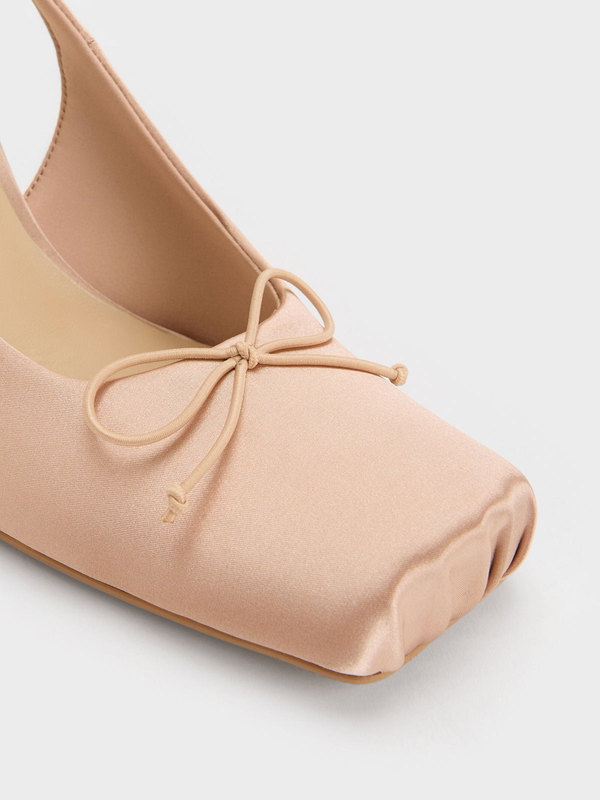CHARLES & KEITH Best Seller / Satin Ruched Stiletto Slingback Pumps - Nude