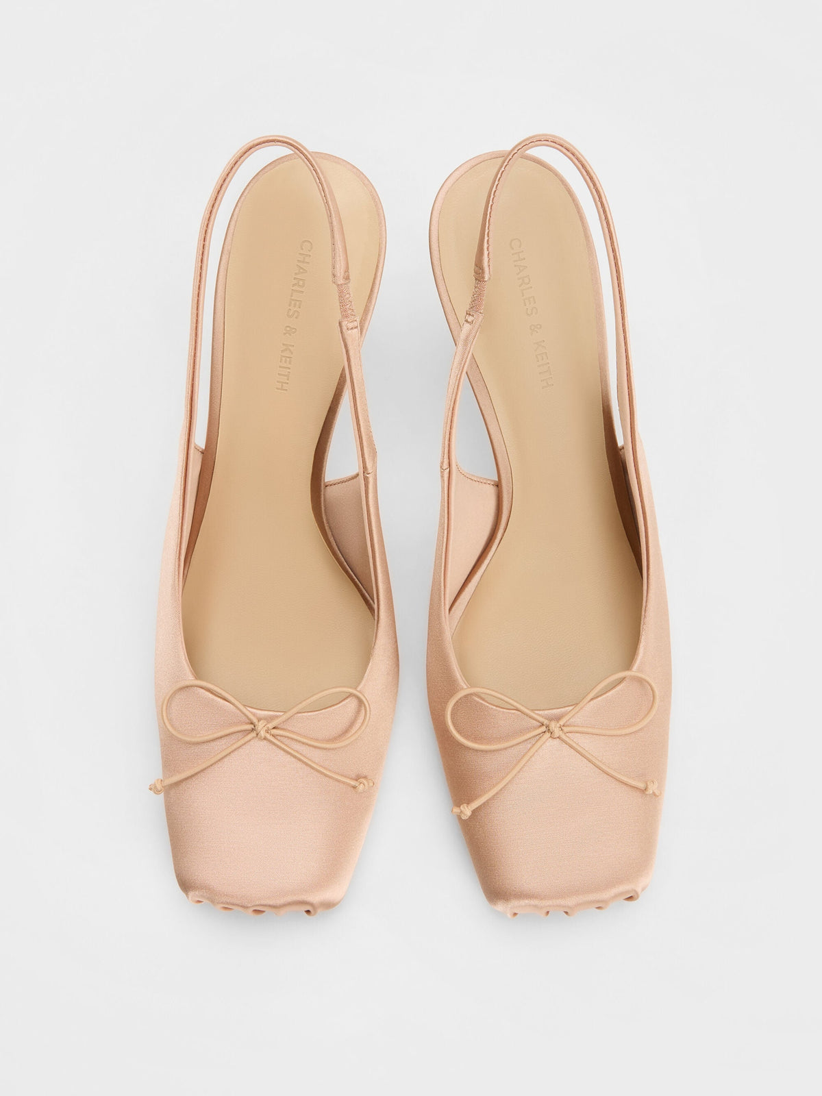 CHARLES & KEITH Best Seller / Satin Ruched Stiletto Slingback Pumps - Nude