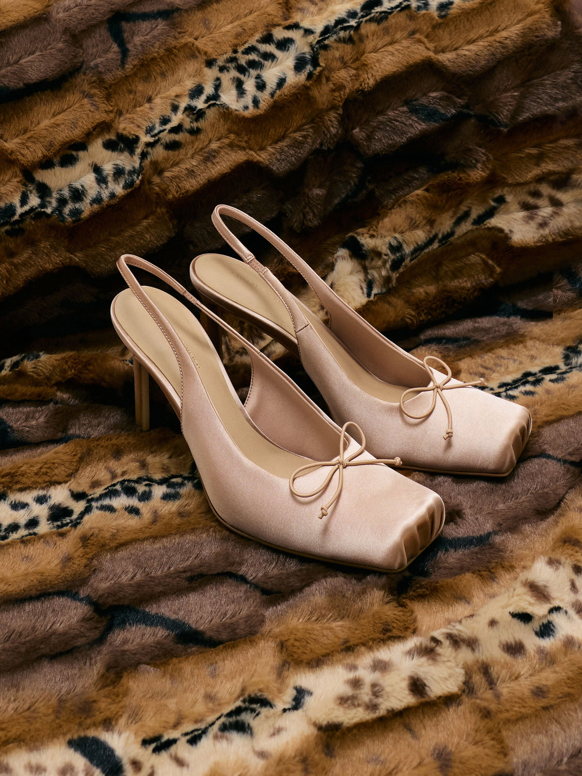CHARLES & KEITH Best Seller / Satin Ruched Stiletto Slingback Pumps - Nude