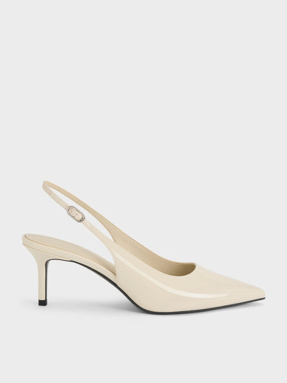 CHARLES & KEITH Everyday / Kaia Patent Slingback Pumps - Chalk
