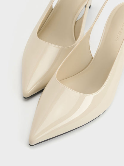 CHARLES & KEITH Everyday / Kaia Patent Slingback Pumps - Chalk