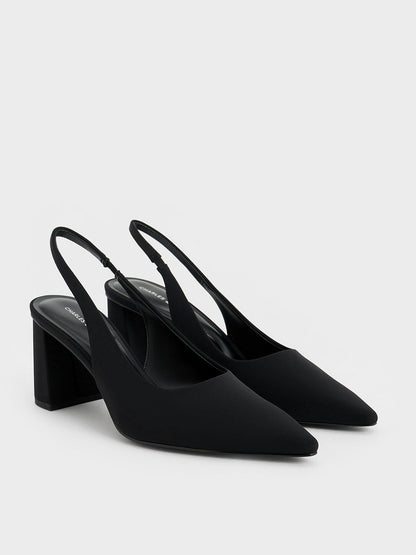 CHARLES & KEITH Sale / Teagan Elastane Pointed Slingback Pumps - Black