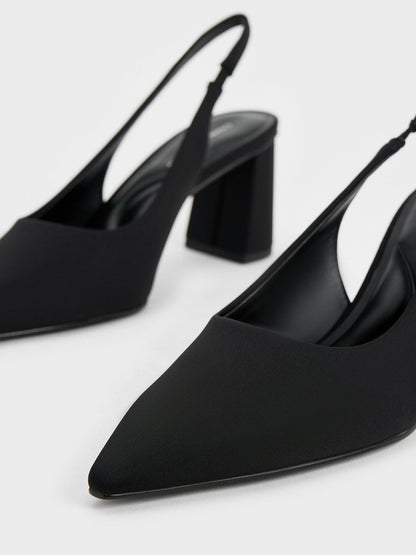 CHARLES & KEITH Sale / Teagan Elastane Pointed Slingback Pumps - Black