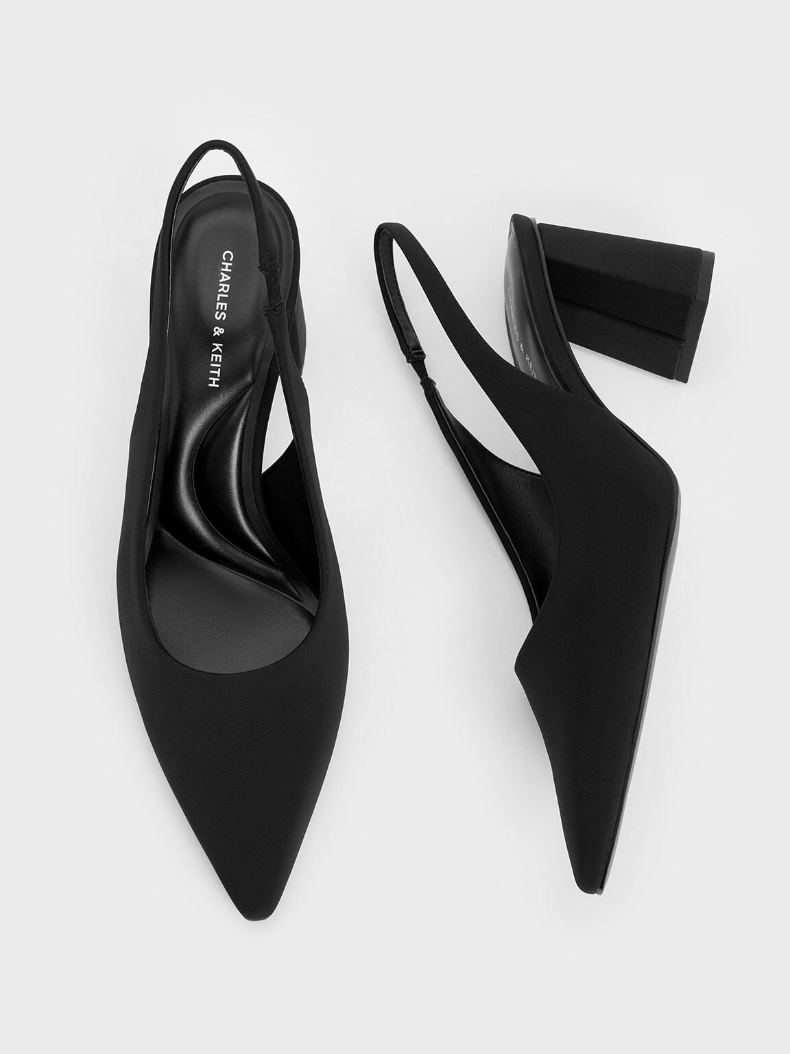 CHARLES & KEITH Sale / Teagan Elastane Pointed Slingback Pumps - Black