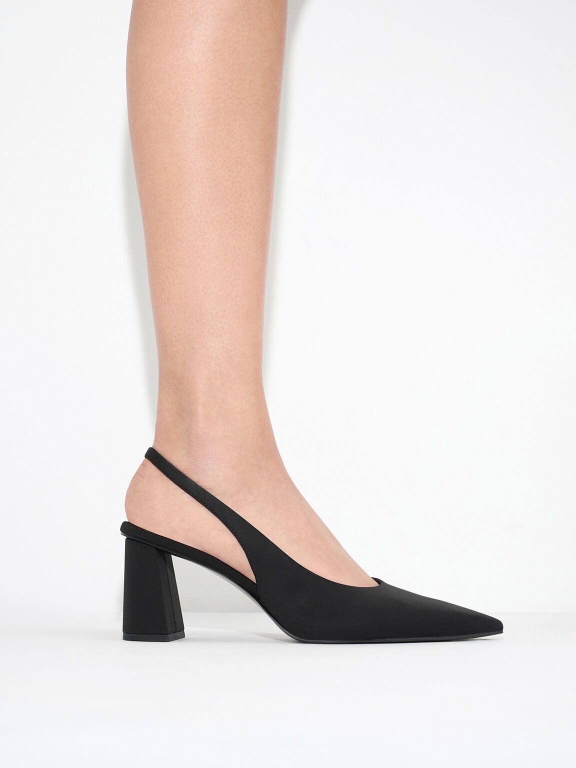 CHARLES & KEITH Sale / Teagan Elastane Pointed Slingback Pumps - Black