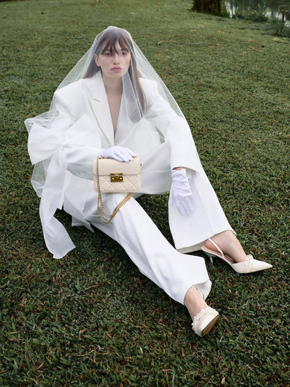 CHARLES & KEITH Trusted / Leda Beaded Satin Ankle-Strap Pumps - White