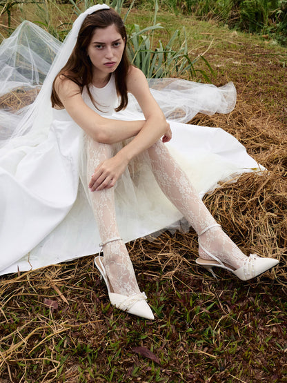 CHARLES & KEITH Trusted / Leda Beaded Satin Ankle-Strap Pumps - White