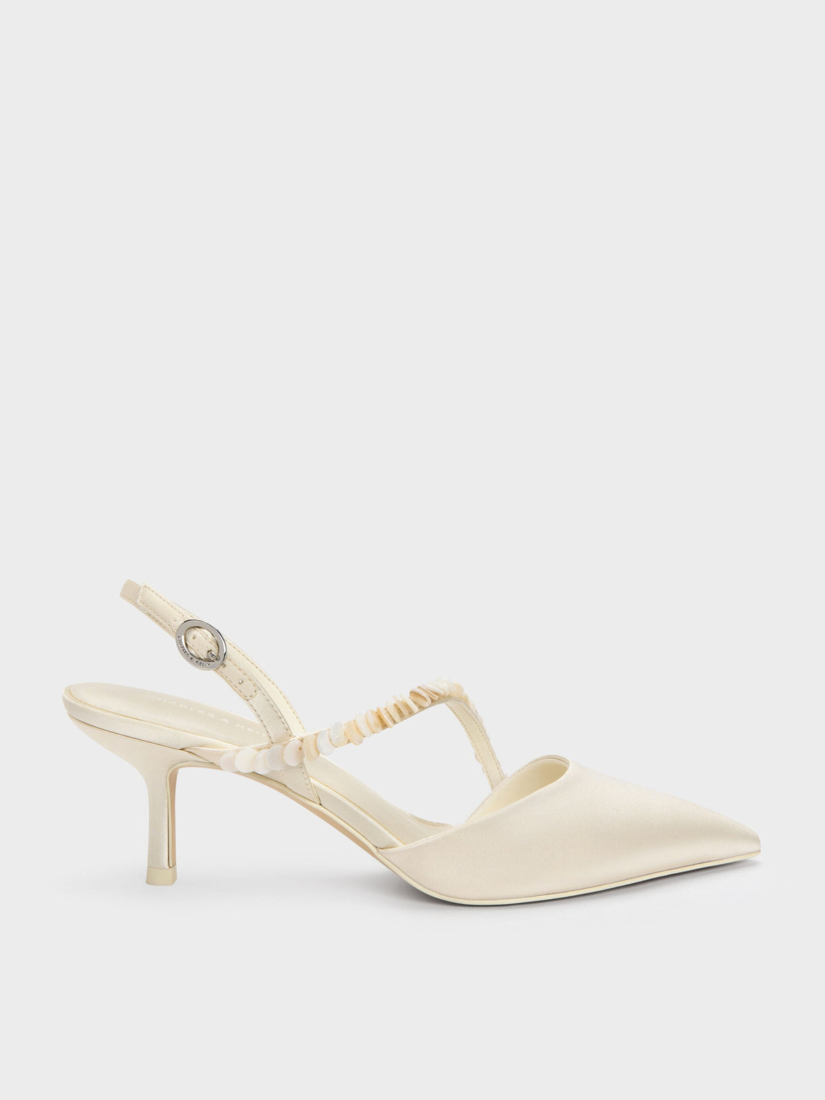 CHARLES & KEITH Top Pick / Briella Sequinned Slingback Pumps - Cream