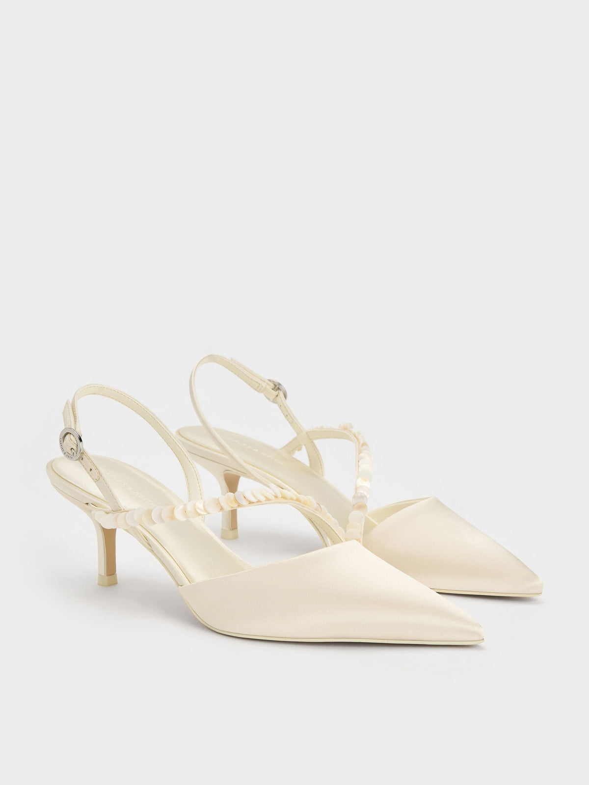 CHARLES & KEITH Top Pick / Briella Sequinned Slingback Pumps - Cream