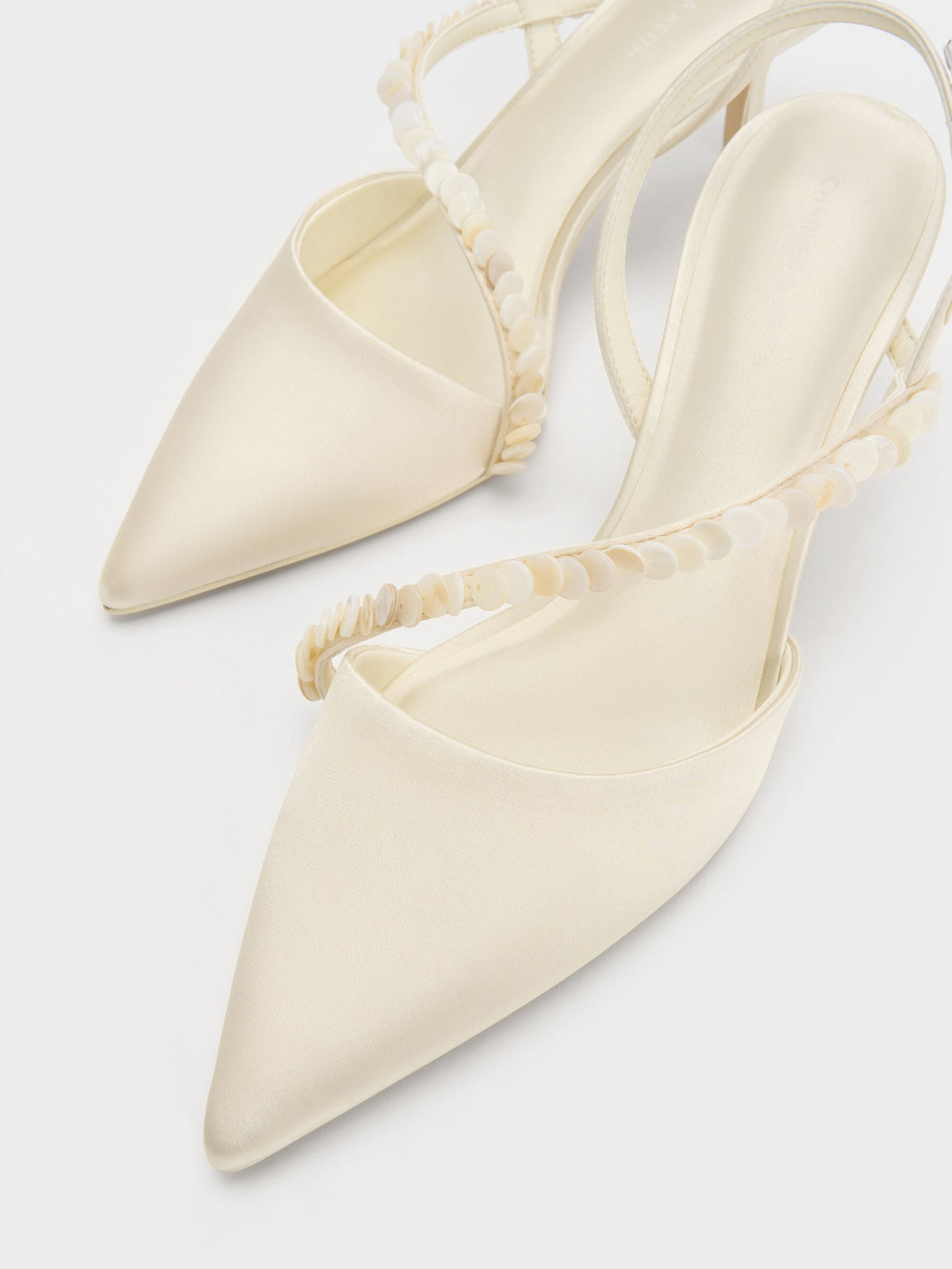 CHARLES & KEITH Top Pick / Briella Sequinned Slingback Pumps - Cream
