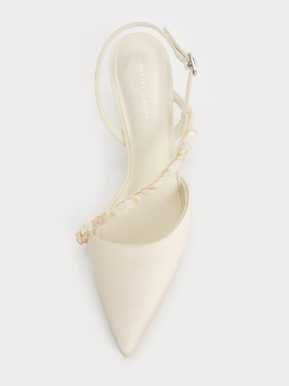 CHARLES & KEITH Top Pick / Briella Sequinned Slingback Pumps - Cream