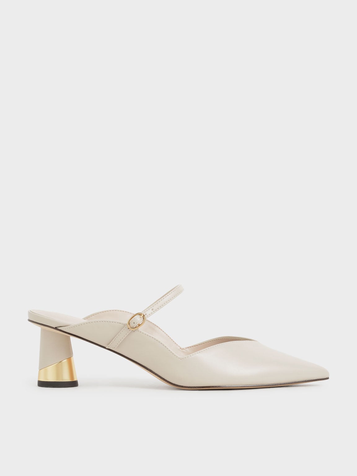 CHARLES & KEITH Signature / Cammie Metallic-Heel Mules - Chalk