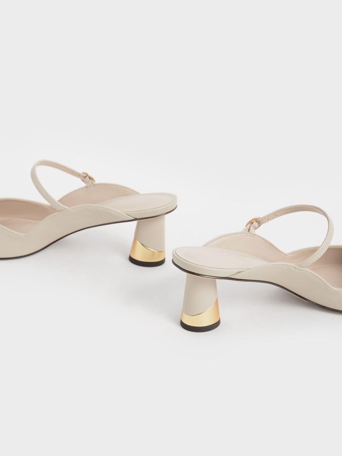 CHARLES & KEITH Signature / Cammie Metallic-Heel Mules - Chalk