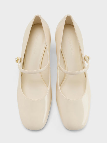 CHARLES & KEITH Discount / Marie Pearl Mary Jane Pumps - Cream