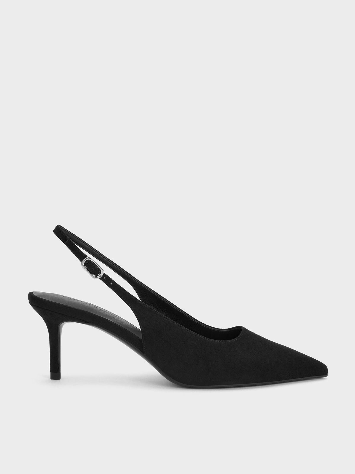 CHARLES & KEITH New / Kaia Faux Suede Slingback Pumps - Black Textured