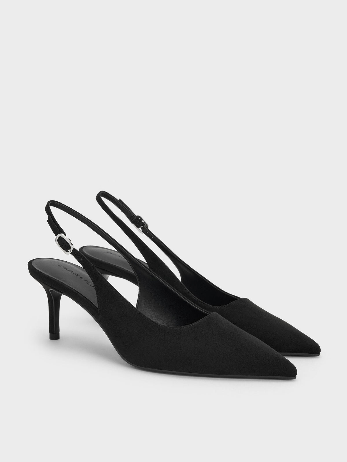 CHARLES & KEITH New / Kaia Faux Suede Slingback Pumps - Black Textured
