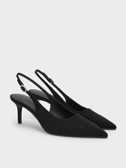 CHARLES & KEITH New / Kaia Faux Suede Slingback Pumps - Black Textured