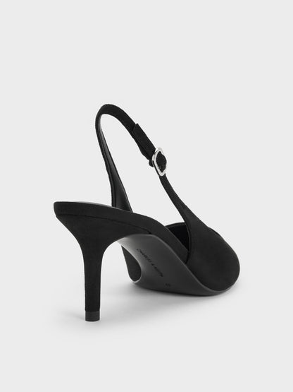 CHARLES & KEITH New / Kaia Faux Suede Slingback Pumps - Black Textured