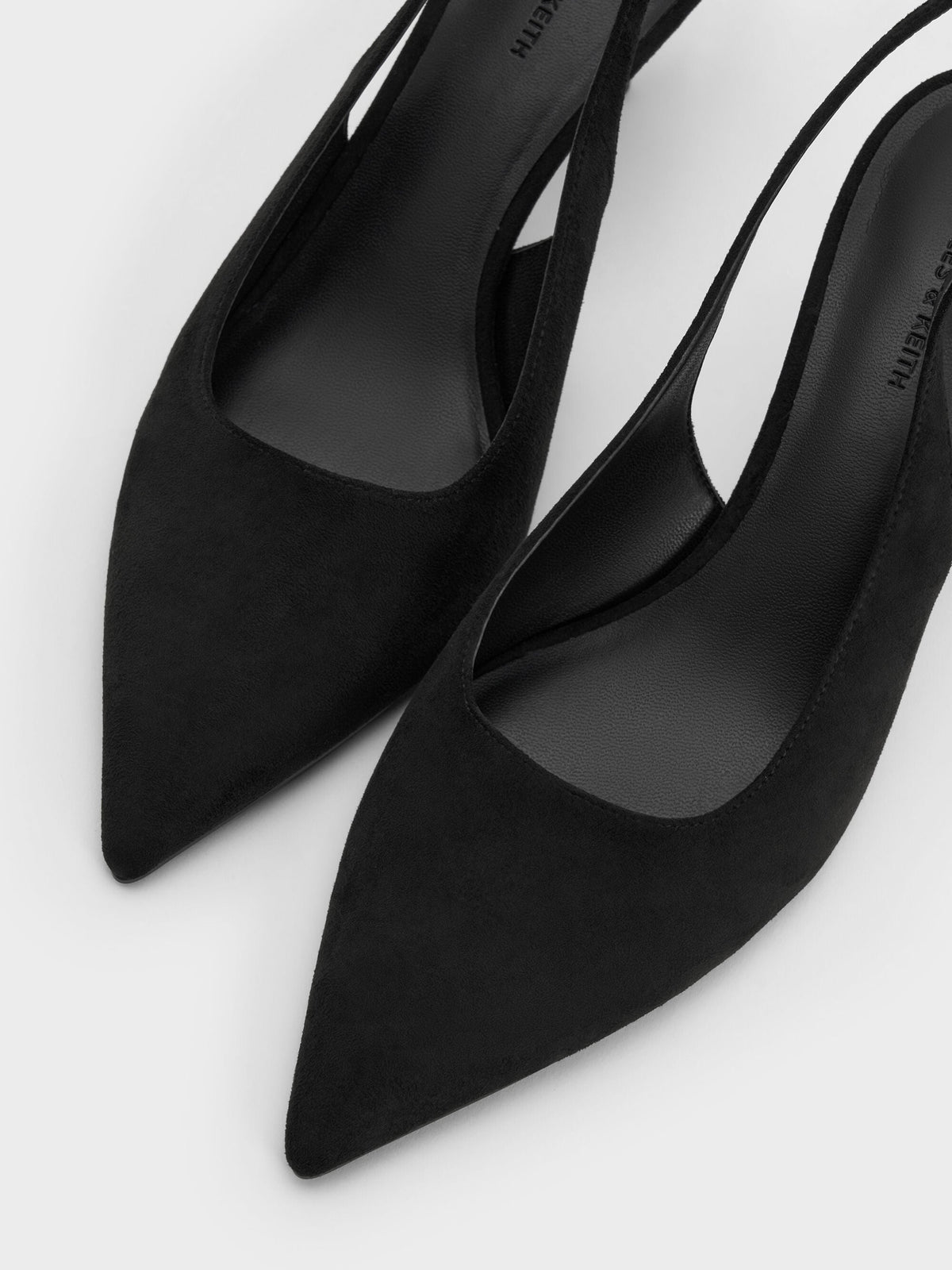 CHARLES & KEITH New / Kaia Faux Suede Slingback Pumps - Black Textured