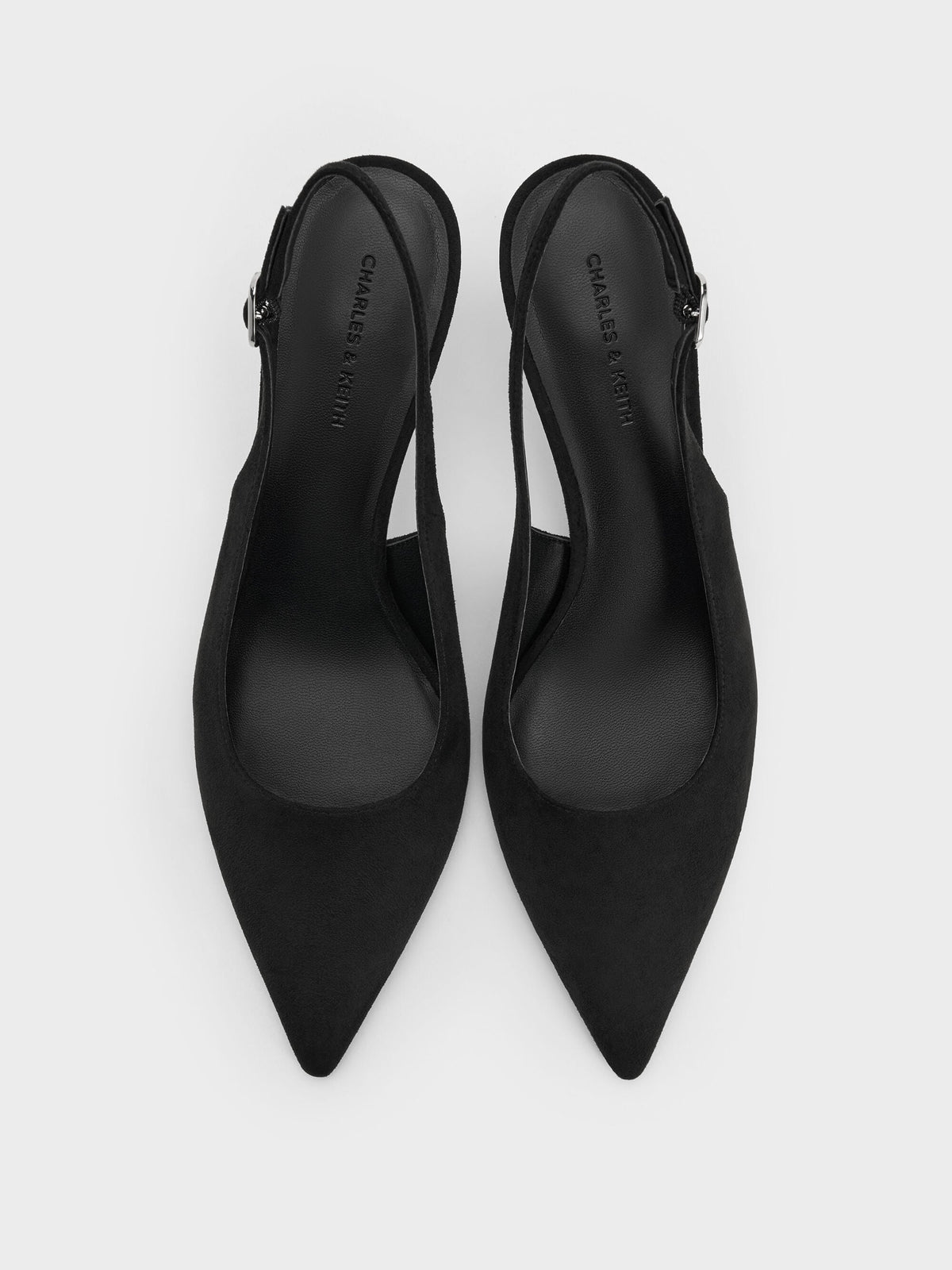 CHARLES & KEITH New / Kaia Faux Suede Slingback Pumps - Black Textured