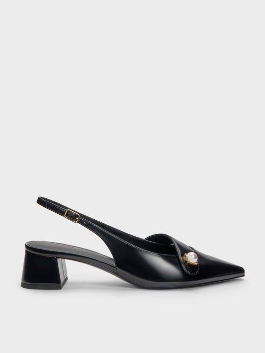 CHARLES & KEITH Discount / Marie Pearl Slingback Pumps - Black Box