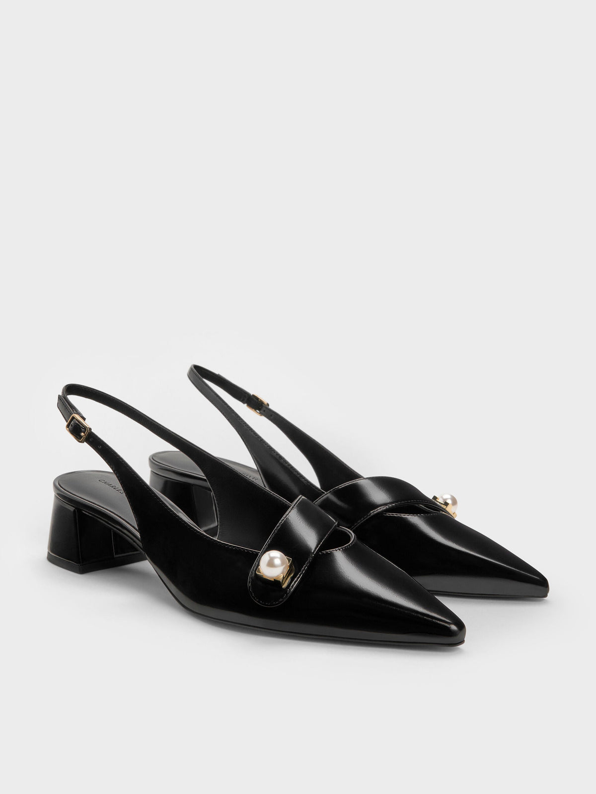 CHARLES & KEITH Discount / Marie Pearl Slingback Pumps - Black Box