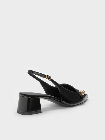 CHARLES & KEITH Discount / Marie Pearl Slingback Pumps - Black Box