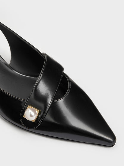 CHARLES & KEITH Discount / Marie Pearl Slingback Pumps - Black Box