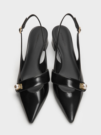 CHARLES & KEITH Discount / Marie Pearl Slingback Pumps - Black Box