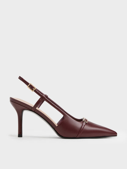 CHARLES & KEITH New / Metallic-Bar Pointed Slingback Pumps - Burgundy