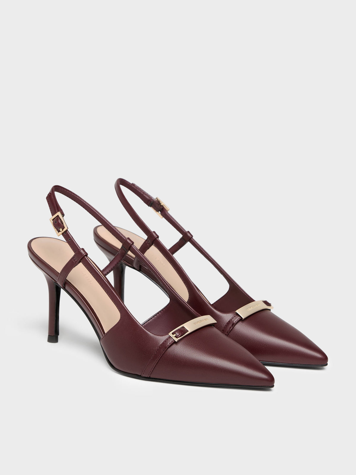 CHARLES & KEITH New / Metallic-Bar Pointed Slingback Pumps - Burgundy