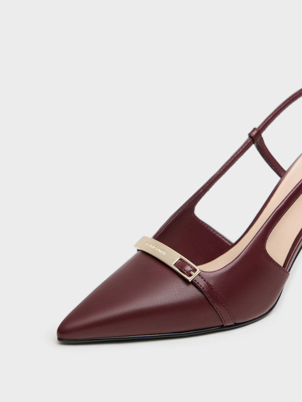 CHARLES & KEITH New / Metallic-Bar Pointed Slingback Pumps - Burgundy