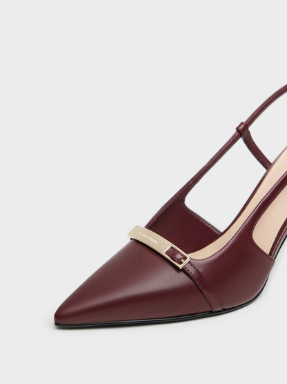 CHARLES & KEITH New / Metallic-Bar Pointed Slingback Pumps - Burgundy