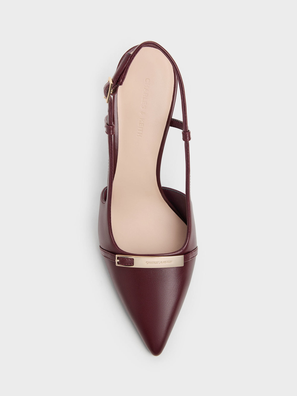 CHARLES & KEITH New / Metallic-Bar Pointed Slingback Pumps - Burgundy