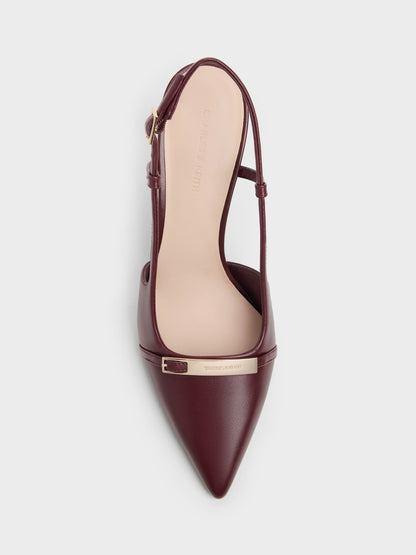 CHARLES & KEITH New / Metallic-Bar Pointed Slingback Pumps - Burgundy