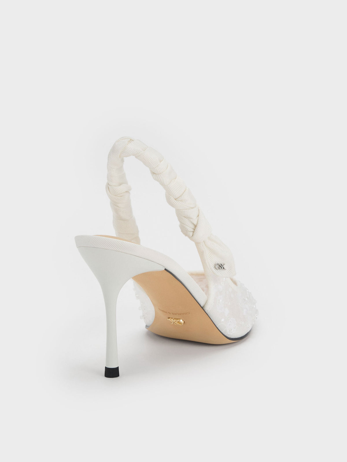 CHARLES & KEITH Signature / Tayari Embroidered-Mesh Slingback Pumps - White