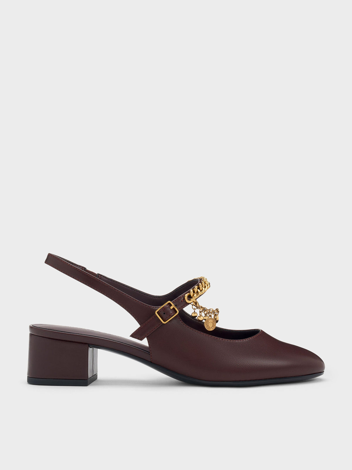CHARLES & KEITH Smart Buy / Double-Chain Charm Mary Jane Slingback Pumps - Burgundy