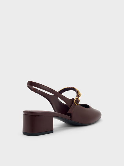 CHARLES & KEITH Smart Buy / Double-Chain Charm Mary Jane Slingback Pumps - Burgundy