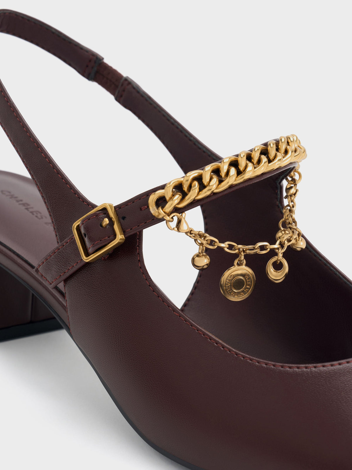 CHARLES & KEITH Smart Buy / Double-Chain Charm Mary Jane Slingback Pumps - Burgundy
