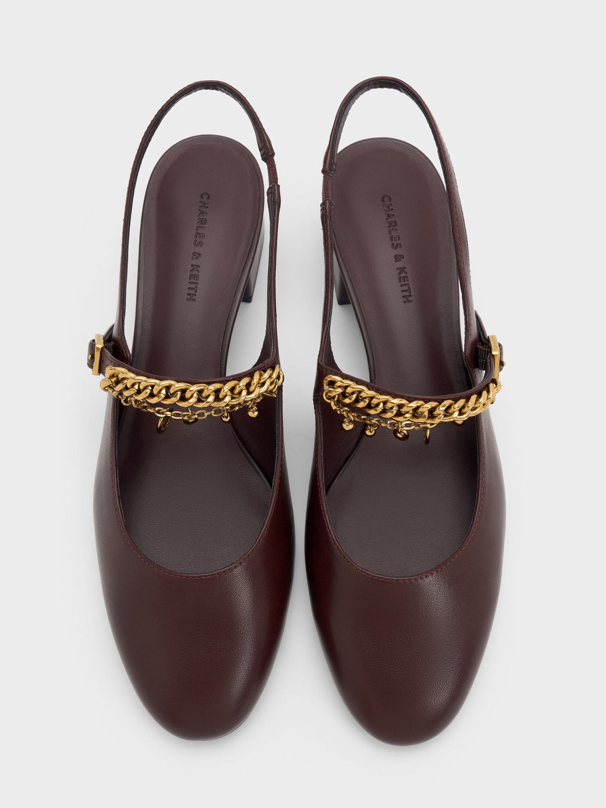 CHARLES & KEITH Smart Buy / Double-Chain Charm Mary Jane Slingback Pumps - Burgundy